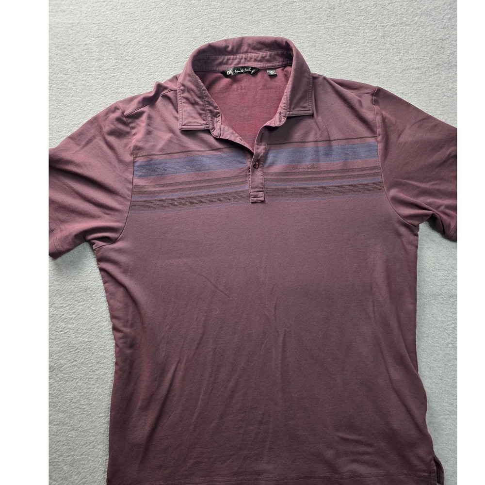TravisMathew Golf Polo Shirt Mens Large Maroon Striped CCV